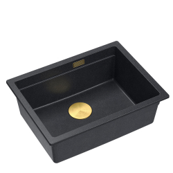 LOGAN 100 GraniteQ zlewozmywak black diamond 59,5x45,1x21,5 cm 1-komorowy podwieszany z syfonem manualnym złoty