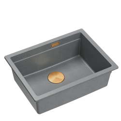 LOGAN 100 GraniteQ zlewozmywak silver stone 59,5x45,1x21,5 cm 1-komorowy podwieszany z syfonem manualnym miedziany