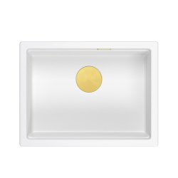 LOGAN 100 GraniteQ zlewozmywak snow white 59,5x45,1x21,5 cm 1-komorowy podwieszany z syfonem manualnym złoty