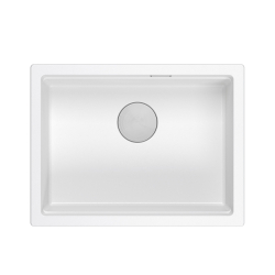 LOGAN 100 GraniteQ zlewozmywak snow white 59,5x45,1x21,5 cm 1-komorowy podwieszany z syfonem manualnym stal szlachetna