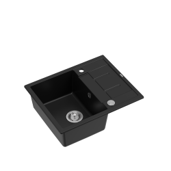 Zlewozmywak kuchenny granitowy MORGAN 116 Very Black czarny mat+ syfon stal szlachetna PUSH 2 OPEN QUADRON