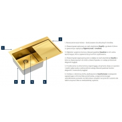 Zlewozmywak kuchenny PVD RUSSEL 111 złoty + syfon złoty QUADRON