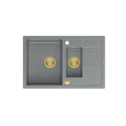 Zlewozmywak kuchenny granitowy MORGAN 156 szary + syfon złoty PUSH 2 OPEN QUADRON