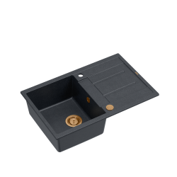 Zlewozmywak kuchenny granitowy MORGAN 111 czarny + syfon miedziany PUSH-2-OPEN QUADRON