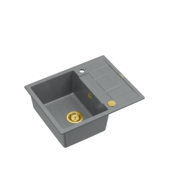 Zlewozmywak kuchenny granitowy MORGAN 116 szary + syfon złoty PUSH 2 OPEN QUADRON