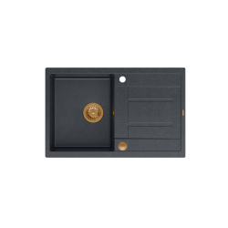 Zlewozmywak kuchenny granitowy MORGAN 111 czarny + syfon miedziany PUSH-2-OPEN QUADRON