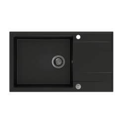 Zlewozmywak kuchenny granitowy EVAN 136 XL GraniteQ pure carbon / czarny mat + syfon stalowy QUADRON