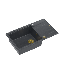 Zlewozmywak kuchenny granitowy EVAN 136 XL GraniteQ black diamond / czarny + syfon złoty PUSH 2 OPEN QUADRON