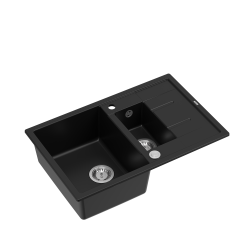 Zlewozmywak kuchenny granitowy MORGAN 156 Very Black czarny + syfon stal szlachetna PUSH 2 OPEN QUADRON