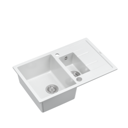 Zlewozmywak kuchenny granitowy MORGAN 156 biały + syfon stalowy PUSH 2 OPEN QUADRON