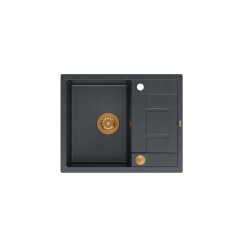 Zlewozmywak kuchenny granitowy MORGAN 116 czarny + syfon miedziany PUSH 2 OPEN QUADRON