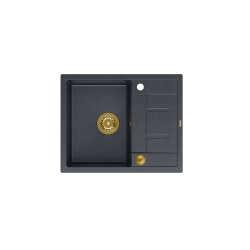 Zlewozmywak kuchenny granitowy MORGAN 116 czarny +syfon złoty PUSH 2 OPENQUADRON