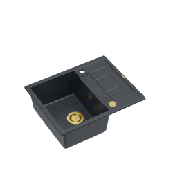 Zlewozmywak kuchenny granitowy MORGAN 116 czarny +syfon złoty PUSH 2 OPENQUADRON