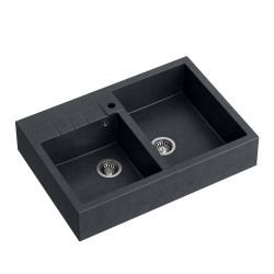 BILL 120 GRANITEQ zlewozmywak nakładany 2-komorowy 900x620x196 mm, black diamont / odpływ stalowy