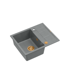 Zlewozmywak kuchenny granitowy MORGAN 116 szary + syfon miedziany PUSH 2 OPEN QUADRON