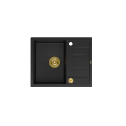Zlewozmywak kuchenny granitowy MORGAN 116 Very Black czarny mat+ syfon złoty PUSH 2 OPEN QUADRON