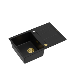 Zlewozmywak kuchenny granitowy MORGAN 111 Very Black czarny mat+ syfon złoty PUSH 2 OPEN QUADRON