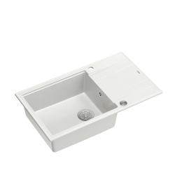 Zlewozmywak kuchenny granitowy EVAN 136 XL GraniteQ snow white / biały + syfon stalowy PUSH 2 OPEN QUADRON