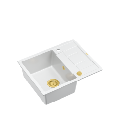 Zlewozmywak kuchenny granitowy MORGAN 116 biały + złoty PUSH-2-OPEN QUADRON