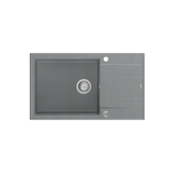 Zlewozmywak kuchenny granitowy EVAN 136 XL GraniteQ silver stone / szary + syfon stalowy PUSH 2 OPEN QUADRON