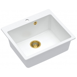 Zestaw zlewozmywak granitowy MORGAN 110 biały + syfon złoty z baterią zlewozmywakową INGRID QLine złota