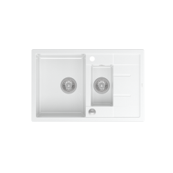 Zlewozmywak kuchenny granitowy MORGAN 156 biały + syfon stalowy PUSH 2 OPEN QUADRON