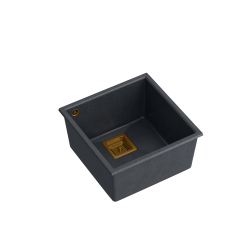 Zlewozmywak kuchenny granitowy podwieszany DAVID 40 black diamont kwadratowy odpływ + syfon manualny miedziany + zaczepy QUADRON