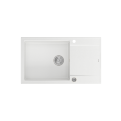 Zlewozmywak kuchenny granitowy EVAN 136 XL GraniteQ snow white / biały + syfon stalowy PUSH 2 OPEN QUADRON