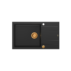 Zlewozmywak kuchenny granitowy EVAN 136 XL GraniteQ pure carbon / czarny mat + syfon miedziany PUSH 2 OPEN QUADRON