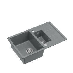 Zlewozmywak kuchenny granitowy MORGAN 156 szary + syfon stalowy PUSH 2 OPEN QUADRON