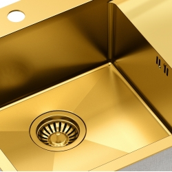 Zlewozmywak kuchenny PVD RUSSEL 111 złoty + syfon złoty QUADRON