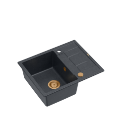 Zlewozmywak kuchenny granitowy MORGAN 116 czarny + syfon miedziany PUSH 2 OPEN QUADRON