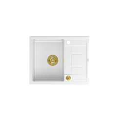 Zlewozmywak kuchenny granitowy MORGAN 116 biały + złoty PUSH-2-OPEN QUADRON