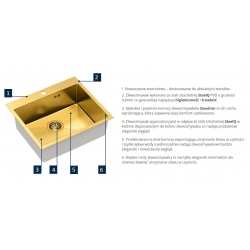Zlewozmywak kuchenny PVD RUSSEL 110 złoty + syfon złoty QUADRON