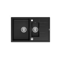 Zlewozmywak kuchenny granitowy MORGAN 156 Very Black czarny + syfon stal szlachetna PUSH 2 OPEN QUADRON