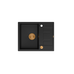 Zlewozmywak kuchenny granitowy MORGAN 116 Very Black czarny mat+ syfon miedziany PUSH 2 OPEN QUADRON