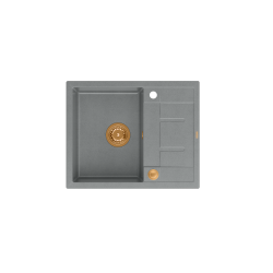Zlewozmywak kuchenny granitowy MORGAN 116 szary + syfon miedziany PUSH 2 OPEN QUADRON