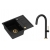 Zestaw zlewozmywak granitowy MORGAN 116 VERY BLACK czarny mat + syfon złoty z baterią zlewozmywakową HALEY TLine pure carbon / czarny mat złote wykońc