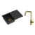 Zestaw zlewozmywak granitowy MORGAN 111 VERY BLACK czarny mat + syfon złoty z baterią zlewozmywakową NATALIE QLine złota