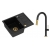 Zestaw zlewozmywak granitowy MORGAN 116 VERY BLACK czarny mat + syfon złoty z baterią zlewozmywakową FELICITY TLine pure carbon / czarny mat złote wyk