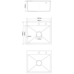 LINAR 50 Zlewozmywak Stal Szczotkowana wpuszczany 500x450 mm przelew standardowy syfon manualny Save Space