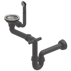 Syfon 1-komorowy SAVE SPACE manualny 3,5'' do zlewozmywaka granitowego, przelew stalowy