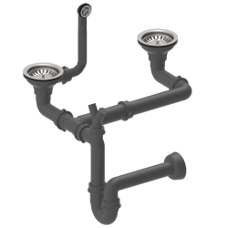 Syfon 2-komorowy Stal SAVE SPACE manualny 3,5'' do zlewozmywaka granitowego, przelew stalowy