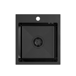 LOOK 40 – zlewozmywak PVD BLACK 400×450 mm FM (wpuszczany / na równi z blatem), przelew klasyczny, syfon save space