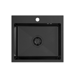 LOOK 50 – zlewozmywak PVD BLACK 500×450 mm FM (wpuszczany / na równi z blatem), przelew klasyczny, syfon save space