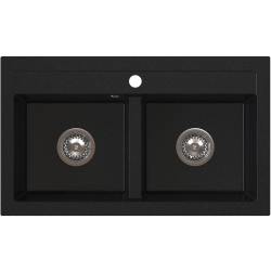 DOBLO Zlew granitowy Czarny 2 komorowy 75,6x44,7x18 cm Syfon Gratis