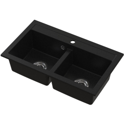 DOBLO Zlew granitowy Czarny 2 komorowy 75,6x44,7x18 cm Syfon Gratis