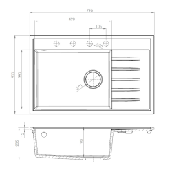 AXEL 160 K Czarny Full Black– zlewozmywak granitowy, 790×500 Syfon Gratis
