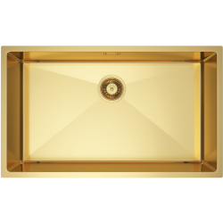 STELIO 80 – PVD ZŁOTO zlewozmywak podwieszany 740×440 mm stal nierdzewna HQ, ukryty przelew, syfon save space