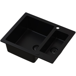 SIGNUM 1520 Zlew granitowy Czarny Full Black 60,5x49,5x20cm 1,5 komory Syfon Gratis